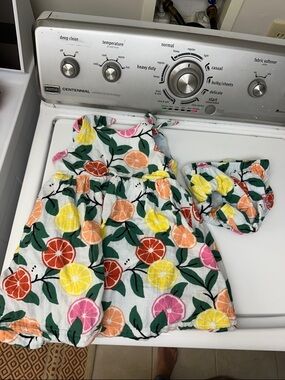 Hanna Andersson Multi Citrus Print Cotton Sundress with Headband